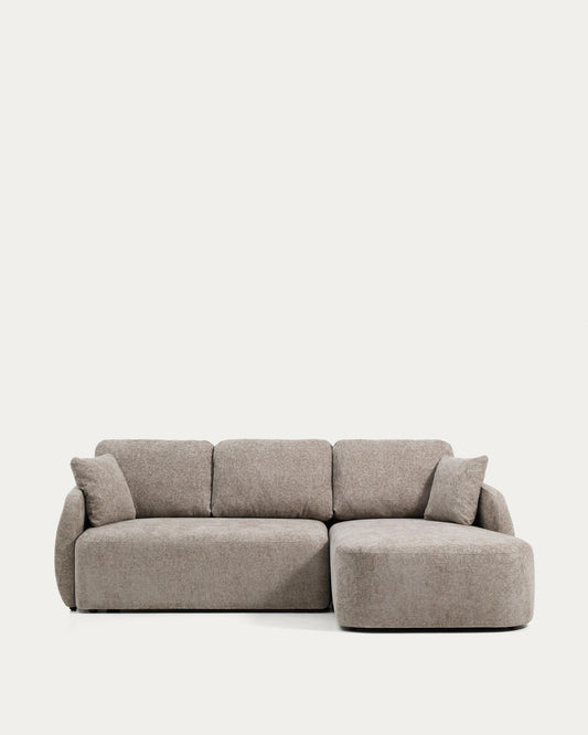 Laira 3-seater sofa bed with right chaise longue in taupe chenille 246cm FSC Mix Credit