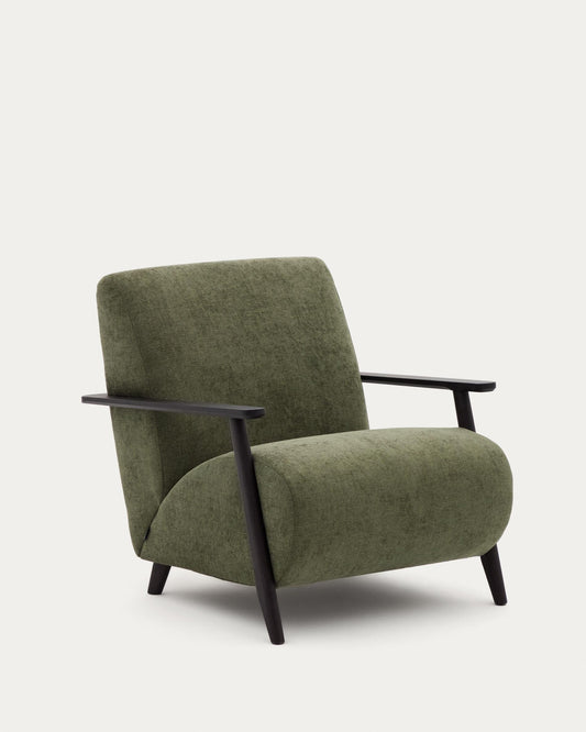 Meghan armchair in green chenille and with solid beech wood in a wenge finish FSC Mix Credit