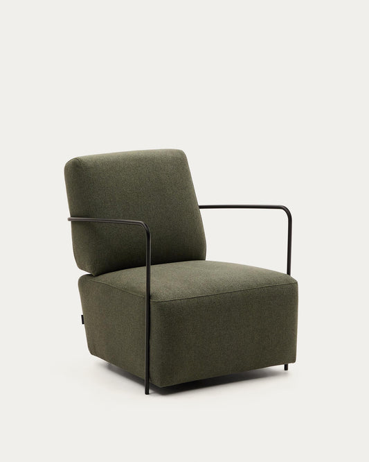 Gamer green armchair with metal in a black matte painted finish