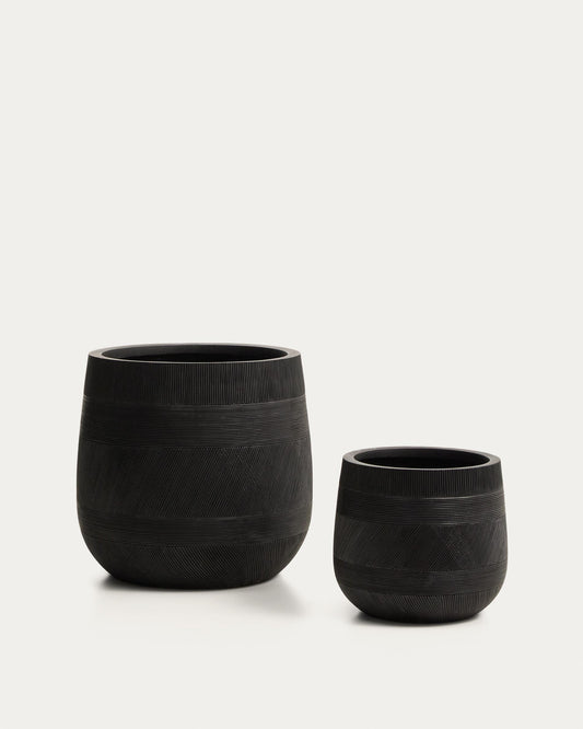 Tival set of 2 black cement-effect planters Ø 50cm/Ø 34cm