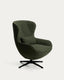 Sorile swivel armchair in dark green chenille and steel with black finish FSC 100%