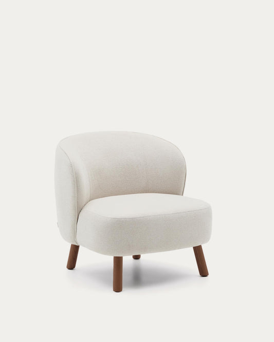 Ulit armchair in beige chenille with solid ash wood legs with walnut finish