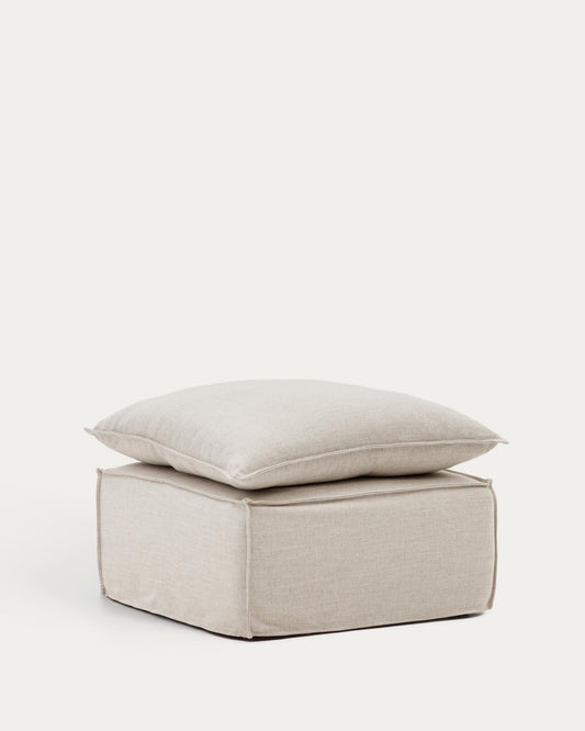 Anarela removable-cover footstool with beige linen cushion FSC Mix Credit 80 x 80 cm.