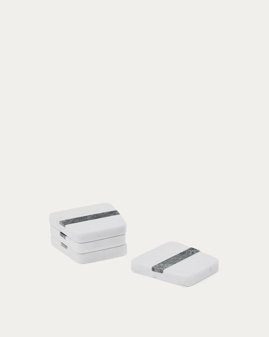 Nira set of 4 white and grey marble coasters