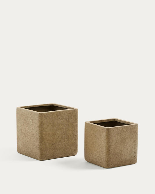 Set of 2 Minoa planters with mustard stone effect 44 x 44 cm
