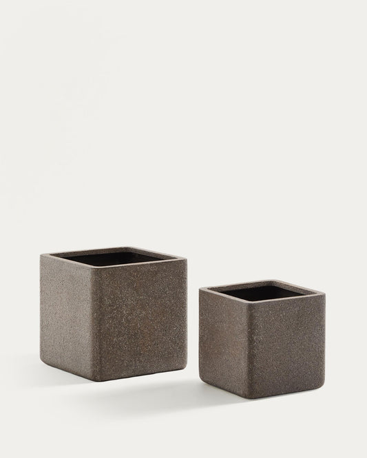Set of 2 Minoa planters with brown stone effect 44 x 44 cm
