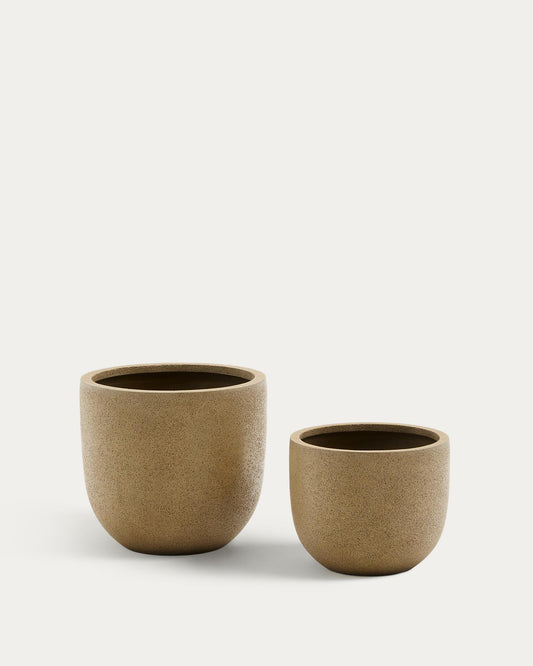 Selvi set of 2 planters with light brown stone effect Ø 37cm