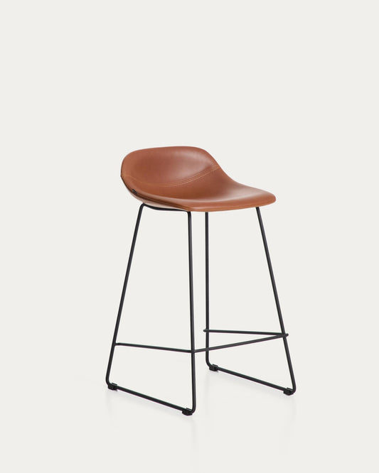Zahara stool in brown polyurethane with steel legs with black finish 76cm FSC 100%