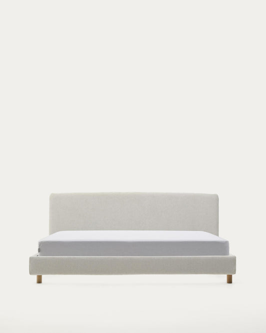 Pearl chenille Valma bed with removable cover and solid beech wood legs for a 180 x 200 cm mattress