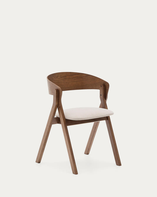 Godia chair in ash veneer with a wenge finish and beige chenille