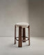 Granite fire-retardant stool in beige chenille and solid ash wood with walnut-coloured finish FSC 100% 75cm