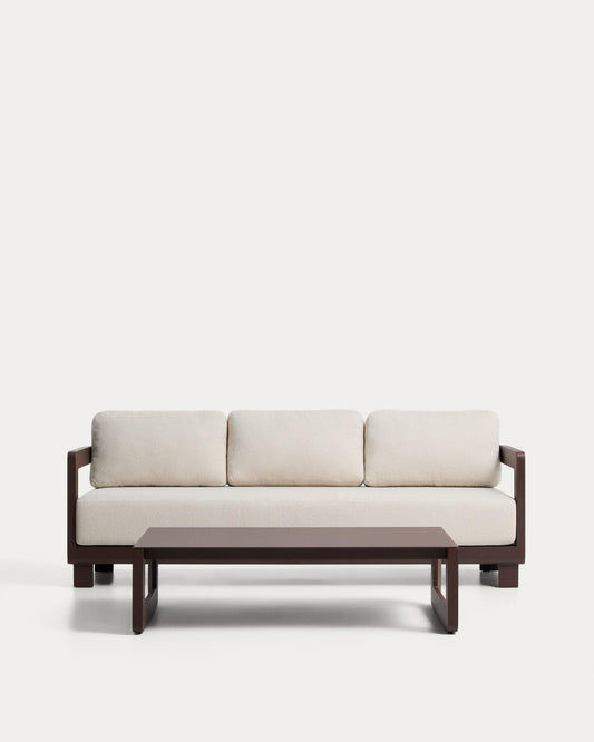 Nerano set with 3-seater sofa and coffee table in brown aluminium