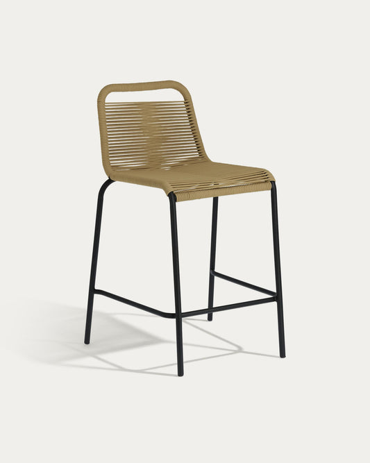 Lambton stackable stool in brown rope and black finish steel, 62 cm