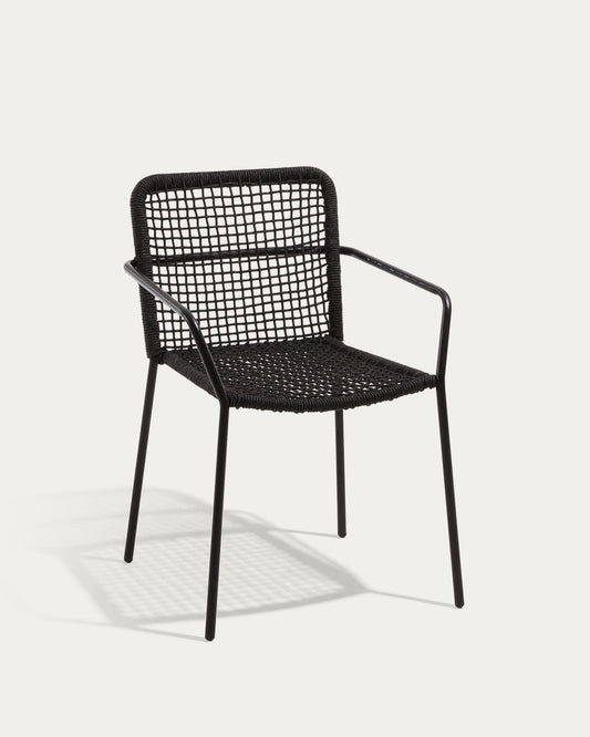 Ellen stackable outdoor chair in black cord and galvanised steel