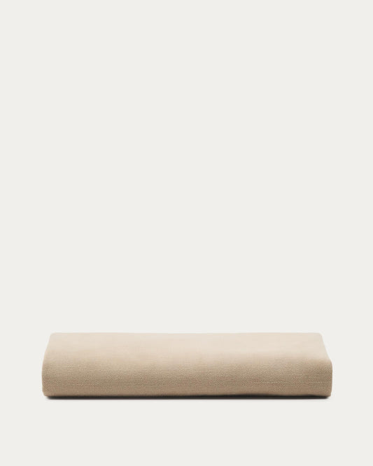 Linen and cotton Jaira bed base cover in taupe for a 150 x 190 cm mattress