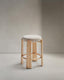 Granite fire-retardant stool in beige chenille and solid ash wood with natural-coloured finish FSC 100% 65cm