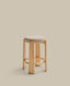 Granite stool made of beige chenille and solid ash wood with natural tone finish FSC 100% 75cm