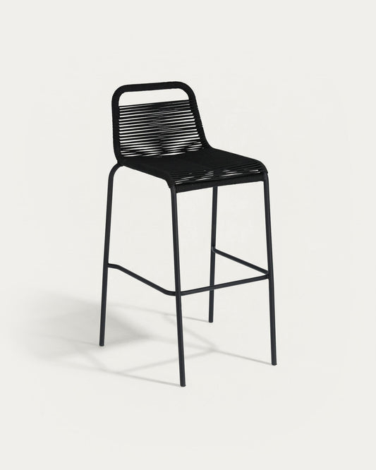Lambton stackable stool in black rope and black finish steel, 74 cm