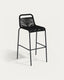 Lambton stackable stool in black rope and black finish steel, 74 cm