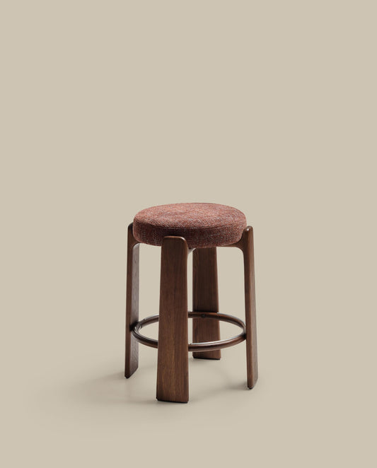 Granite stool in brown chenille and solid ash wood with walnut-coloured finish FSC 100% 65cm