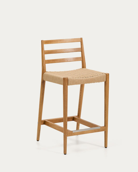 Analy stool with backrest in solid oak wood with natural finish and rope seat, 65 cm, FSC Mix Credit