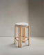 Granite fire-retardant stool in beige chenille and solid ash wood with natural-coloured finish FSC 100% 75cm
