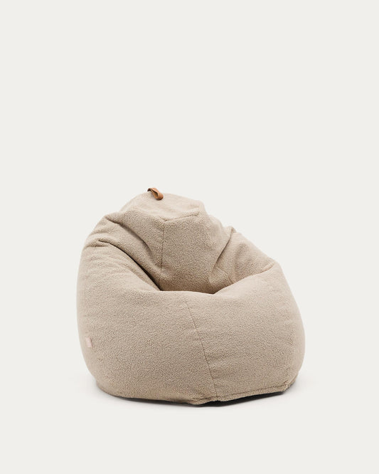 Vicka pouffe in beige bouclé, Ø 70 cm