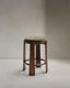 Granite stool in green chenille and solid ash wood with walnut-coloured finish FSC 100% 75cm