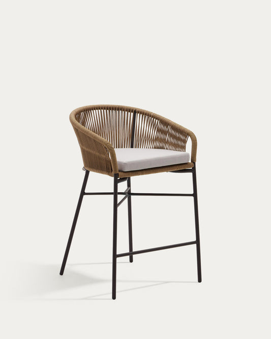 Yanet stool made from beige cord and galvanised steel, height 65 cm