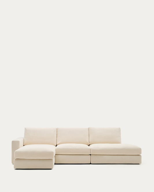 Alea ecru chenille 5-seater modular sofa with left chaise longue and removable cover 340cm