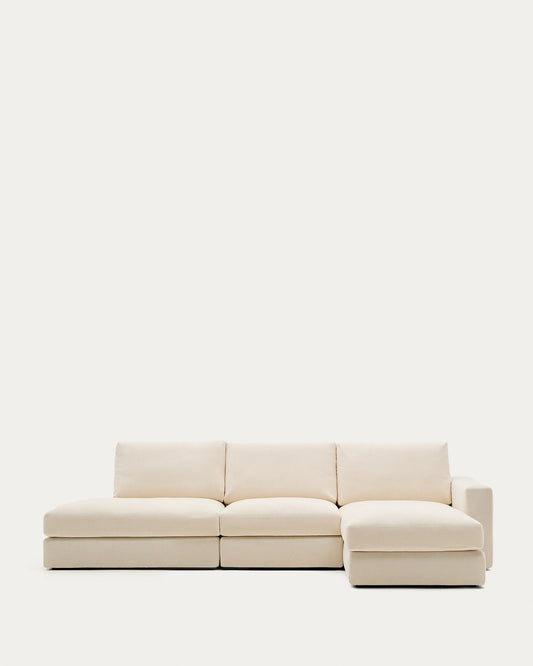 Alea ecru chenille 5-seater modular sofa with right chaise longue and removable cover 340cm