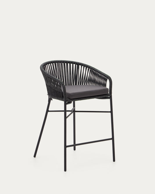 Yanet stool made from black cord and galvanised steel, height 65 cm