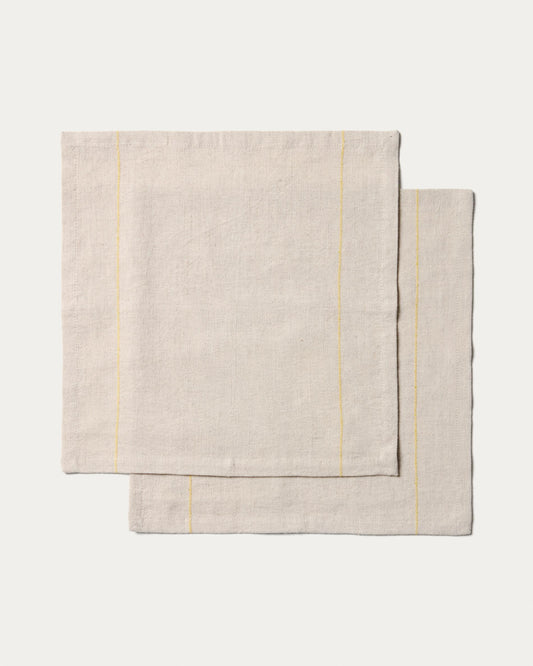 Ulaen set of 2 beige cotton and linen napkins with yellow stripes 35 x 35cm