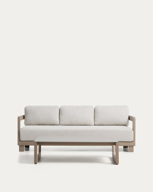 Nerano set with 3-seater sofa and coffee table in taupe aluminium