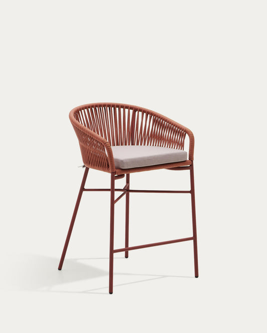 Yanet stool made from terracotta cord and galvanised steel, height 65 cm