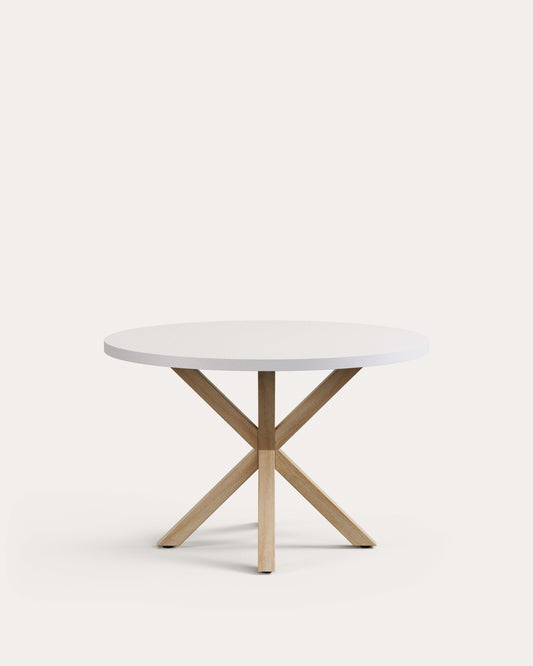 Argo round table in melamine with white finish and wood effect steel legs Ø 120 cm