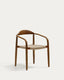 Nina stackable chair in FSC 100% solid acacia wood with walnut finish and beige rope seat