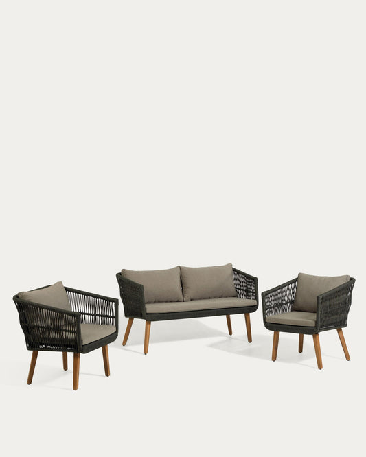 Inti 2 seater sofa with 2 green cord armchairs, FSC 100%