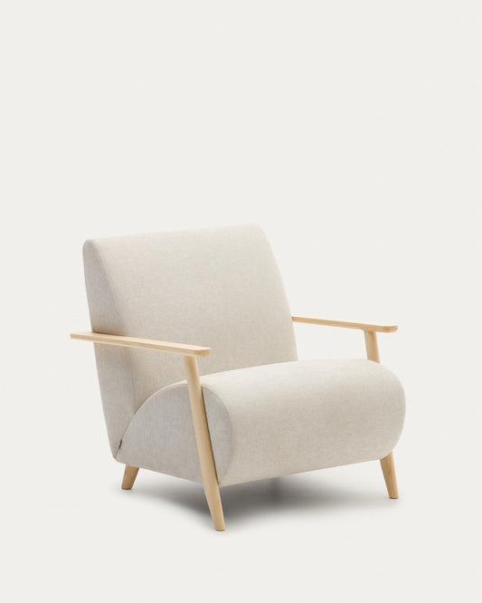 Meghan armchair in pearl chenille and with solid beech wood in a natural finish FSC Mix Credit