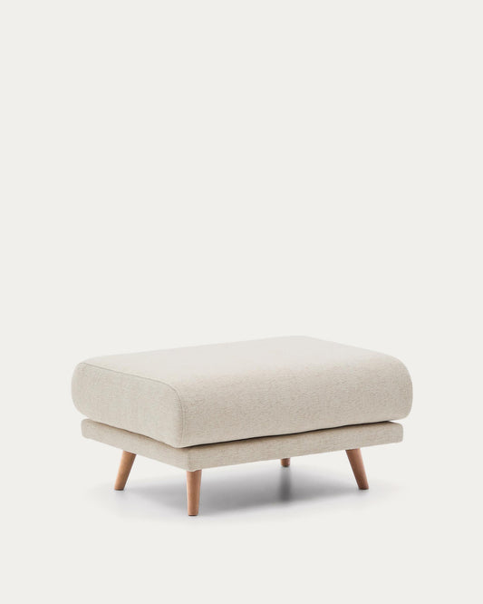 Karin footrest in beige chenille with solid beech wood legs in natural colour finish 90 x 70 cm