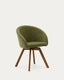 Marvin green chenille swivel chair with solid beech wood legs with a walnut finish FSC 100%