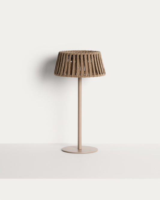 Aldet outdoor solar table lamp in beige flat rope cord with metal stand