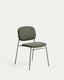 Meli stackable chair in green chenille with green metal legs FSC Mix Credit