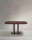 Melvar table made from walnut veneer and legs with brushed stainless steel base 121 x 121cm
