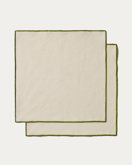 Todila set of 2 cotton napkins with green contrast detail 35 x 35cm