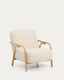 Sylo armchair in beige chenille and solid ash wood with natural-coloured finish FSC 100%