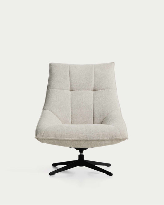Dirala swivel armchair in beige chenille and steel with black finish FSC 100%