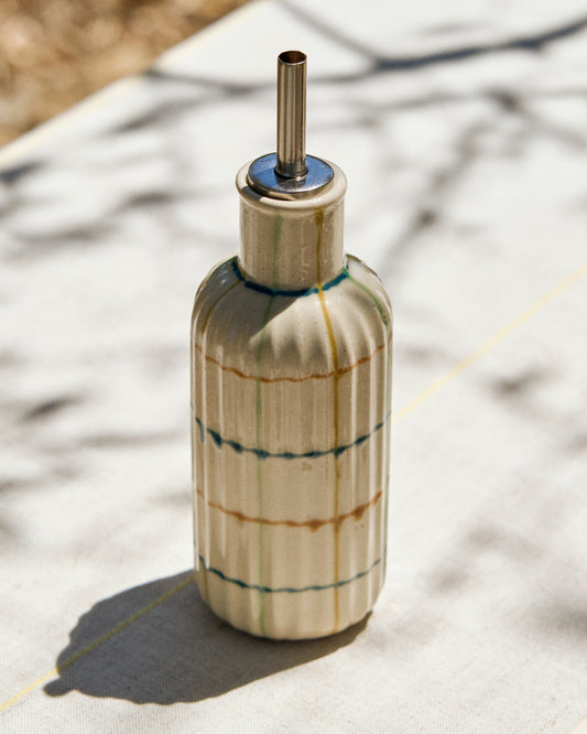 Belor ceramic oil cruet with multicoloured lines