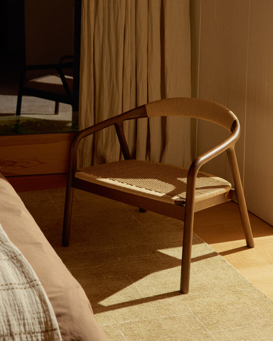 Derile armchair in solid oak wood with walnut finish and beige paper rope cord FSC 100%