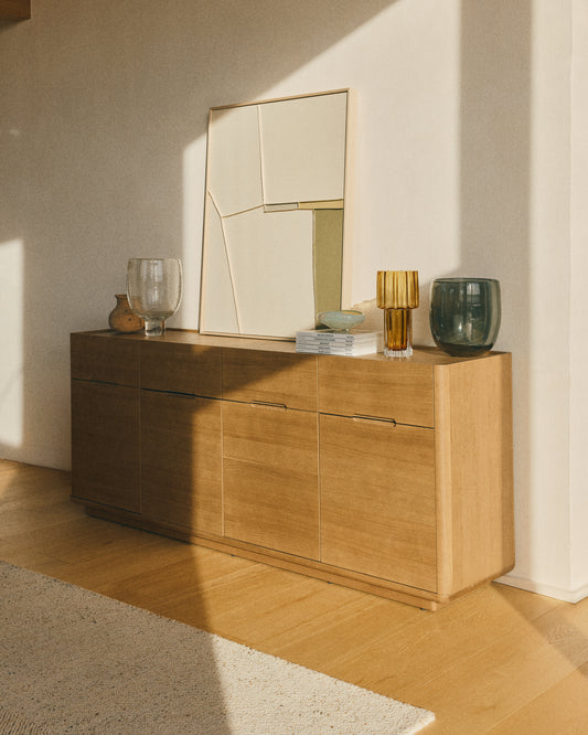 Arelida sideboard in oak veneer and solid oak wood with light brown finish 200 x 80 cm FSC Mix Credit